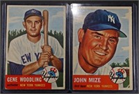 (2) 1953 TOPPS  NEW YORK YANKEES BASEBALL CARDS