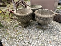 3 small concrete planters