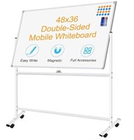 Double-Sided Mobile Whiteboard 48 x 36, Rolling wi