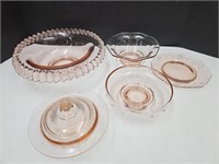 Pink Depression  Glass Dish Lot,  11 1/2"w +