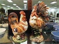 Pair of ceramic chickens, rooster and hen and