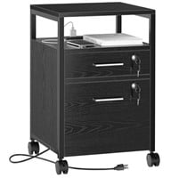 File Cabinet with Lock & Charging Station, Black