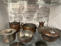 Shelf lot of copper items