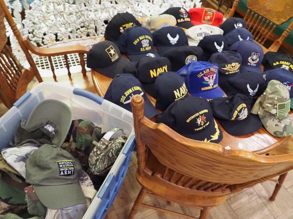 Large group of snap-back hats, all military
