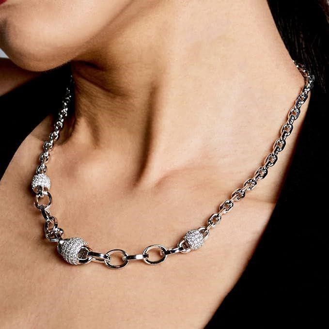 Rhodium Plated Crystal Chain Adjustable Necklace