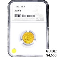 1913 $2.50 Gold Quarter Eagle NGC MS64