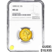 1890-CC $5 Gold Half Eagle NGC MS62