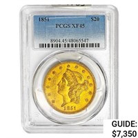 1851 $20 Gold Double Eagle PCGS XF45
