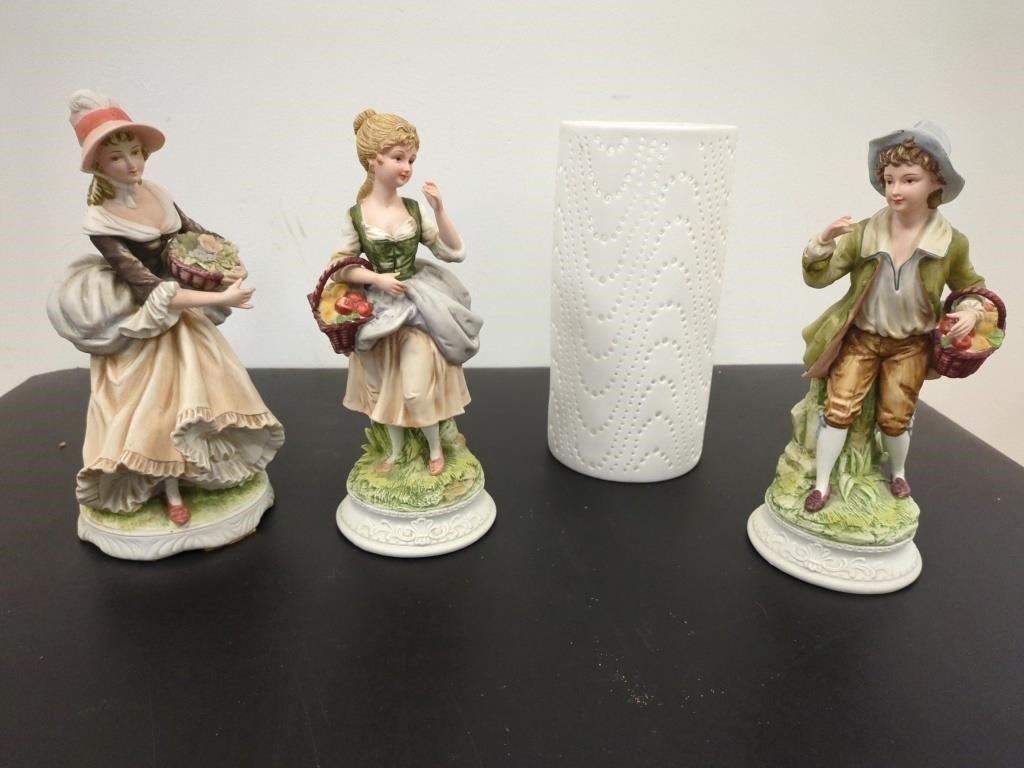 3 Piece Bisque Figurines with Candle Holder