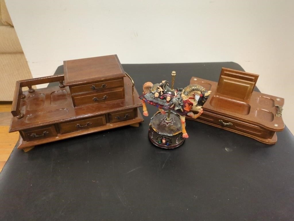 2 Piece Wooden Jewelry Boxes with Carousel Horse