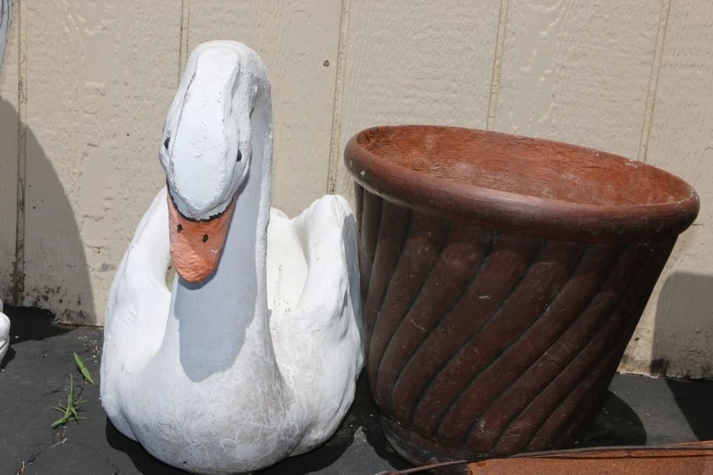 Concrete Swan Planter and Another