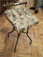Vintage brass adjustable stool with silk