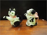 Pair of figural teapots, cat and dog,