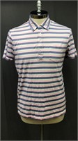 Polo Shirt Mens Sz L Short Sleeve Pink Blue Stripd