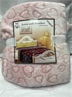 Jenin Pink Flannel Soft Blanket with Hearts - King