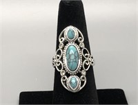 Beautiful Finger Length Turquoise and Silver Ring