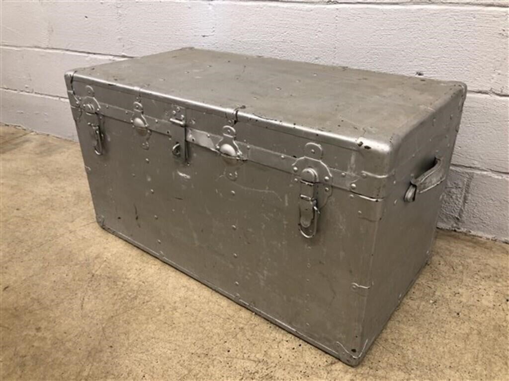 Vtg. Flat Top Steamer Trunk Painted Silver