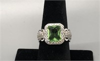 Large Green Stone with Diamond Accent Ring