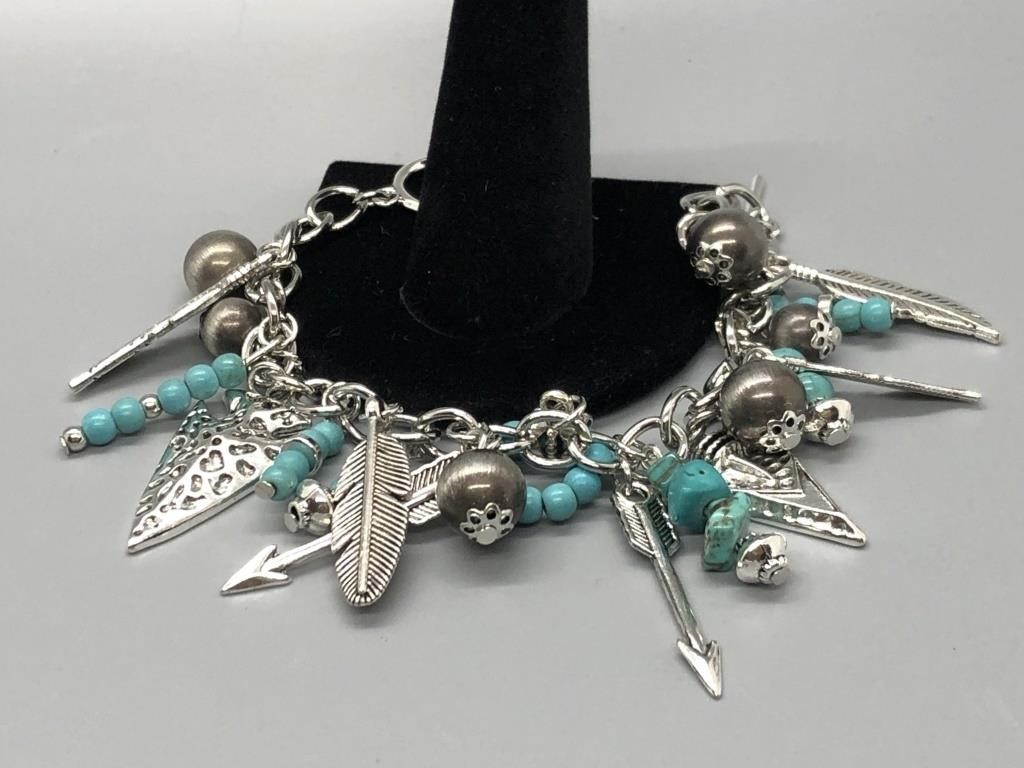 Silver and Turquoise Boho/Western Charm Bracelet