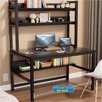 Aquzee Computer Desk with Hutch and Bookshelves, 5