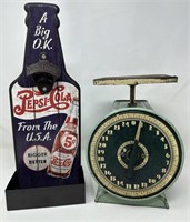 Antique Montgomery Ward Scale & Pepsi Cola Bottle