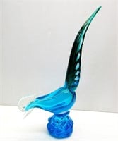 Unmarked Murano Blue Peacock 14"T