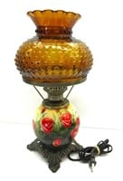 Electric Porcelain,Hobnail Glass Oil Lamp 17"T