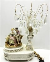 Metal & Bisque Victorian Lamp 16"T
