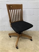 Vtg. Oak Rolling Upholstered Office Chair