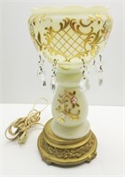Bohemian Mantle Luster Glass Lamp W/Crystal Prisms