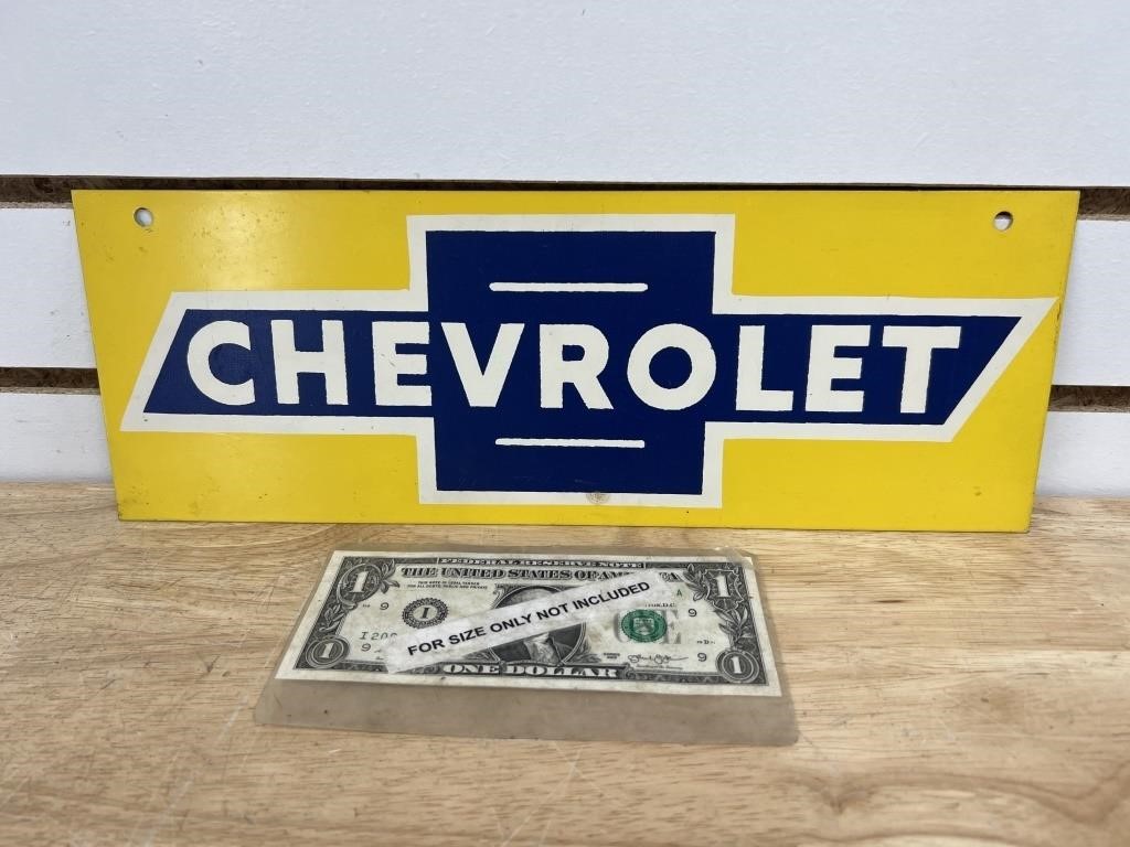 Double sided painted tin Chevrolet advertising
