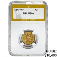 1867/67 Shield Nickel PGA MS66