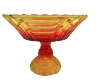 Vintage Two Toned pressed Glass Amber Red Dish