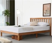 DELAVIN Solid Wood Bed Frame with Headboard, Rusti