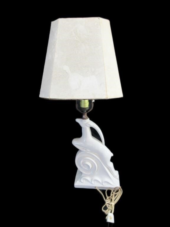 Antique Ceramic Ram Lamp 26"T