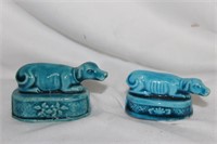 Pair of Chinese Turquoise Glazed Ceramic Dogs
