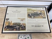 Vintage framed Chevrolet magazine advertising
