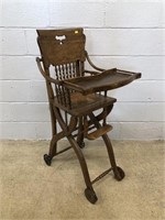 Vtg. Oak High Chair/Stroller