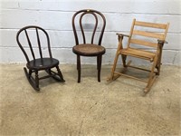 2 Child's Rocking Chairs & Youth Size Cane Seat Ch