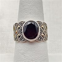 Silver Ring w/ Tourmaline & Marcasites