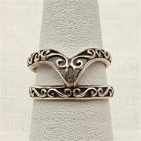 Silver Double Ring w/ Filigree