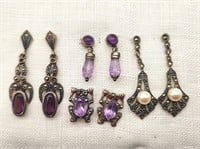 Amethyst Pearl & Marcasite Earrings
