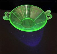 Uranium Glass Bowl With Fish Handles