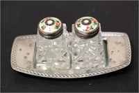 Set of 3 Enamel Salt and Pepper Shaker with tray