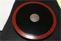 A Lacquer or Wood and Sterling Round Box