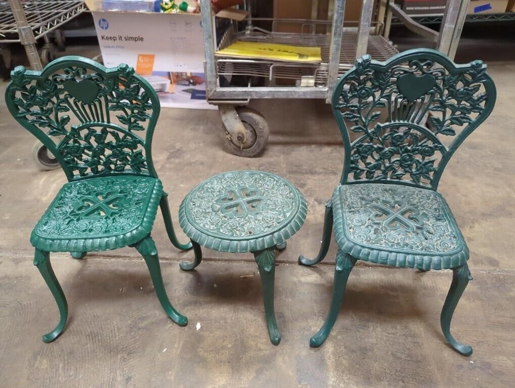 cast iron doll chairs and table
