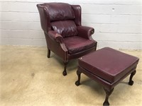 Maroon Leather Wingback Chair & Ottoman