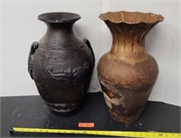 2 large ceramic and tin flower vases. 18" tall.