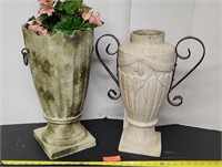 Heavy clay and ceramic flower vases. 20" tall.