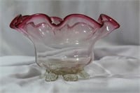 A Foliated Cranberry Red Glass Bowl